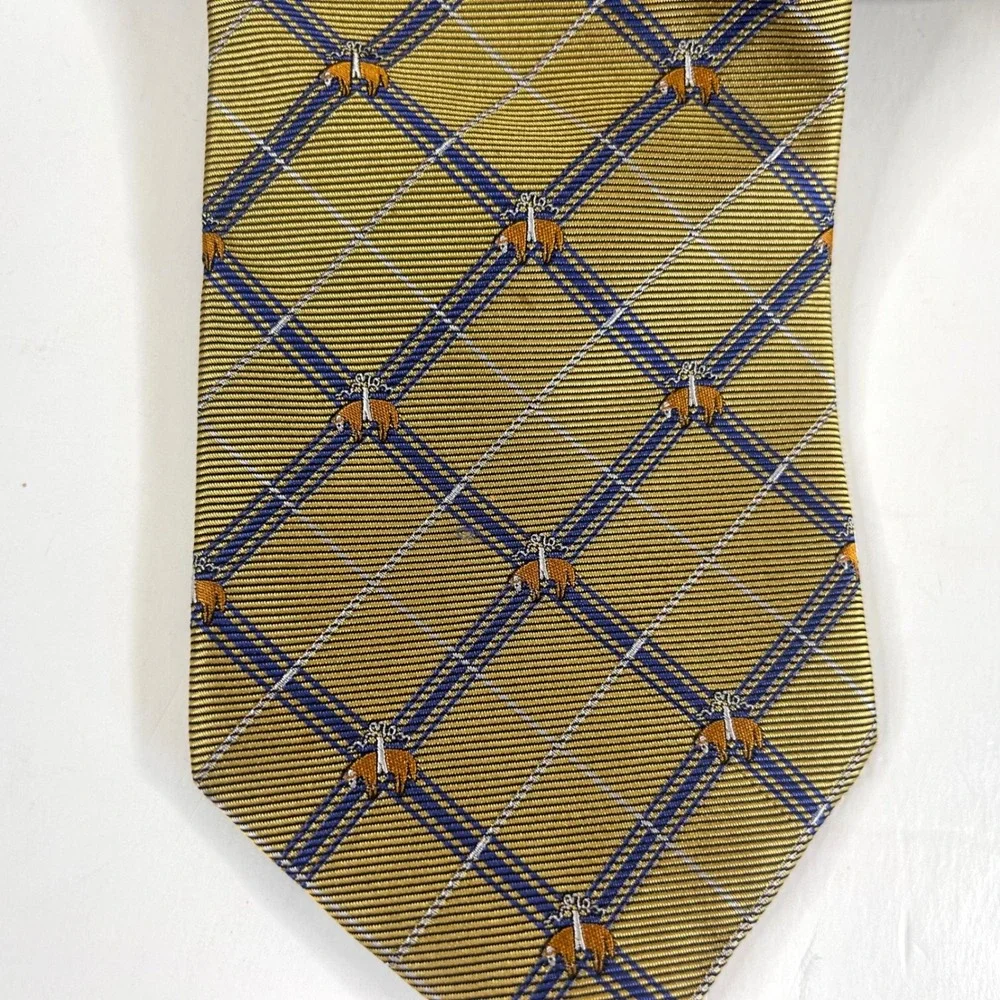 Brooks Brothers Necktie Gold Plaid Golden Fleece Silk Mens Tie 3 3/4 x 59